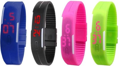 NS18 Silicone Led Magnet Band Combo of 4 Blue, Black, Pink And Green Digital Watch  - For Boys & Girls   Watches  (NS18)