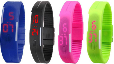 

Kissu Led Magnet Band Combo of 4 Blue, Black, Pink And Green Watch - For Men & Women