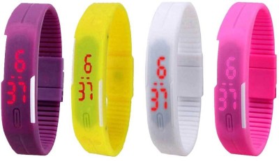 NS18 Silicone Led Magnet Band Watch Combo of 4 Purple, Yellow, White And Pink Digital Watch  - For Couple   Watches  (NS18)
