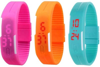 NS18 Silicone Led Magnet Band Combo of 3 Pink, Orange And Sky Blue Digital Watch  - For Boys & Girls   Watches  (NS18)