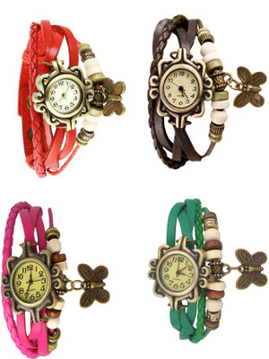 

Kissu Vintage Rakhi Combo of 4 Red, Pink, Brown And Green Watch - For Women