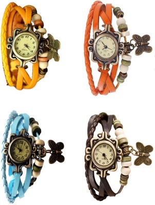 NS18 Vintage Butterfly Rakhi Combo of 4 Yellow, Sky Blue, Orange And Brown Analog Watch  - For Women   Watches  (NS18)