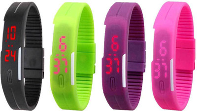 

Kissu Led Magnet Band Combo of 4 Black, Green, Purple And Pink Watch - For Men & Women