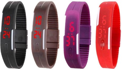 NS18 Silicone Led Magnet Band Watch Combo of 4 Black, Brown, Purple And Red Digital Watch  - For Couple   Watches  (NS18)