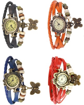 NS18 Vintage Butterfly Rakhi Combo of 4 Black, Blue, Orange And Red Analog Watch  - For Women   Watches  (NS18)
