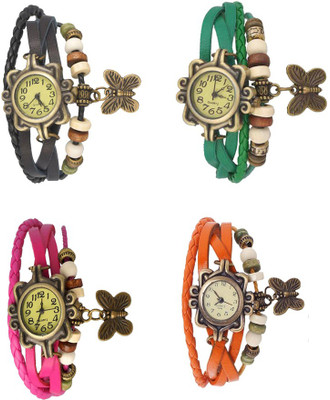 

Kissu Vintage Rakhi Combo of 4 Black, Pink, Green And Orange Watch - For Women