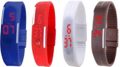 NS18 Silicone Led Magnet Band Combo of 4 Blue, Red, White And Brown Digital Watch  - For Boys & Girls   Watches  (NS18)