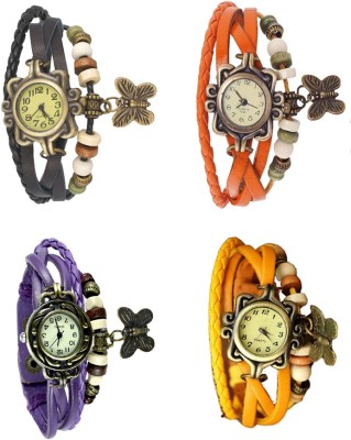 NS18 Vintage Butterfly Rakhi Combo of 4 Black, Purple, Orange And Yellow Analog Watch  - For Women   Watches  (NS18)