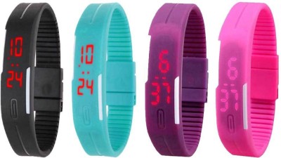 NS18 Silicone Led Magnet Band Watch Combo of 4 Black, Sky Blue, Purple And Pink Digital Watch  - For Couple   Watches  (NS18)
