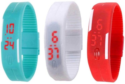 NS18 Silicone Led Magnet Band Combo of 3 Sky Blue, White And Red Digital Watch  - For Boys & Girls   Watches  (NS18)