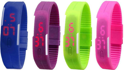 View NS18 Silicone Led Magnet Band Combo of 4 Blue, Purple, Green And Pink Digital Watch  - For Boys & Girls Wrist Watches Price Online(NS18)