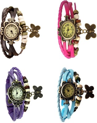 NS18 Vintage Butterfly Rakhi Combo of 4 Brown, Purple, Pink And Sky Blue Analog Watch  - For Women   Watches  (NS18)