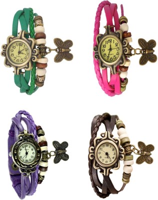 NS18 Vintage Butterfly Rakhi Combo of 4 Green, Purple, Pink And Brown Analog Watch  - For Women   Watches  (NS18)