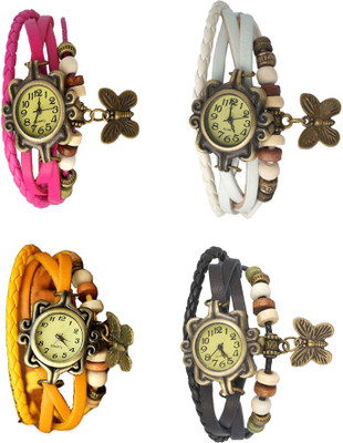 

Kissu Vintage Rakhi Combo of 4 Pink, Yellow, White And Black Watch - For Women