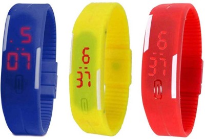 NS18 Silicone Led Magnet Band Combo of 3 Blue, Yellow And Red Digital Watch  - For Boys & Girls   Watches  (NS18)