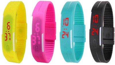 NS18 Silicone Led Magnet Band Combo of 4 Yellow, Pink, Sky Blue And Black Digital Watch  - For Boys & Girls   Watches  (NS18)