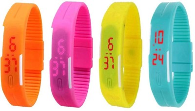 NS18 Silicone Led Magnet Band Watch Combo of 4 Orange, Pink, Yellow And Sky Blue Digital Watch  - For Couple   Watches  (NS18)