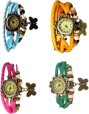 

Kissu Vintage Rakhi Combo of 4 Sky Blue, Pink, Yellow And Green Watch - For Women