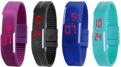 NS18 Silicone Led Magnet Band Watch Combo of 4 Purple, Black, Blue And Sky Blue Digital Watch  - For Couple   Watches  (NS18)