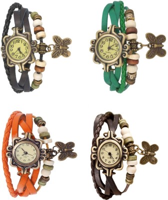 NS18 Vintage Butterfly Rakhi Combo of 4 Black, Orange, Green And Brown Analog Watch  - For Women   Watches  (NS18)