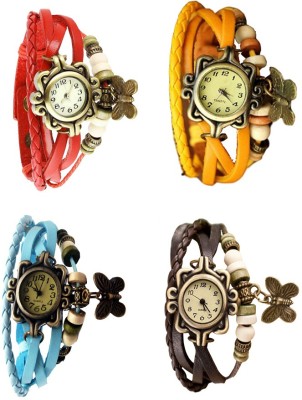 NS18 Vintage Butterfly Rakhi Combo of 4 Red, Sky Blue, Yellow And Brown Analog Watch  - For Women   Watches  (NS18)