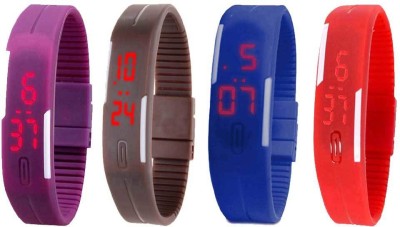 NS18 Silicone Led Magnet Band Watch Combo of 4 Purple, Brown, Blue And Red Digital Watch  - For Couple   Watches  (NS18)