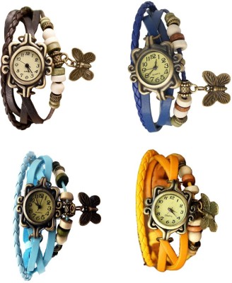 NS18 Vintage Butterfly Rakhi Combo of 4 Brown, Sky Blue, Blue And Yellow Analog Watch  - For Women   Watches  (NS18)