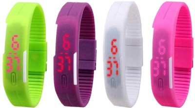 NS18 Silicone Led Magnet Band Watch Combo of 4 Green, Purple, White And Pink Digital Watch  - For Couple   Watches  (NS18)