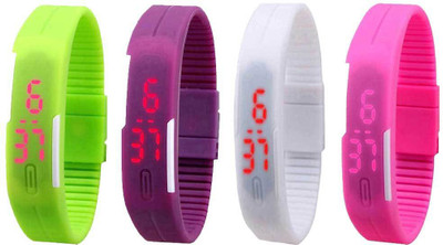 NS18 Silicone Led Magnet Band Watch Combo of 4 Green, Purple, White And Pink Digital Watch  - For Couple   Watches  (NS18)