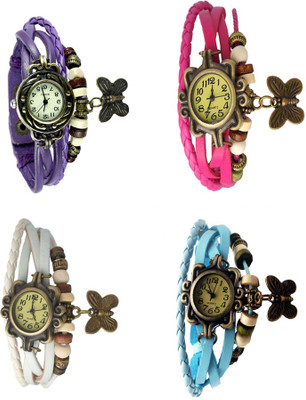 

Kissu Vintage Rakhi Combo of 4 Purple, White, Pink And Sky Blue Watch - For Women