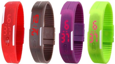 NS18 Silicone Led Magnet Band Combo of 4 Red, Brown, Purple And Green Digital Watch  - For Boys & Girls   Watches  (NS18)