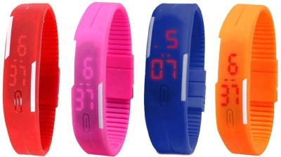 NS18 Silicone Led Magnet Band Combo of 4 Red, Pink, Blue And Orange Digital Watch  - For Boys & Girls   Watches  (NS18)