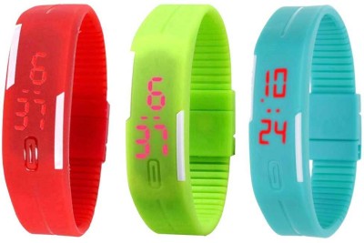 NS18 Silicone Led Magnet Band Combo of 3 Red, Green And Sky Blue Digital Watch  - For Boys & Girls   Watches  (NS18)