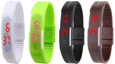 NS18 Silicone Led Magnet Band Combo of 4 White, Green, Black And Brown Digital Watch  - For Boys & Girls   Watches  (NS18)