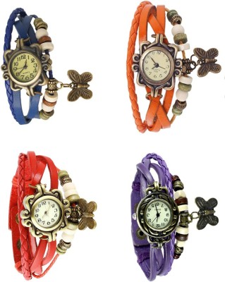 NS18 Vintage Butterfly Rakhi Combo of 4 Blue, Red, Orange And Purple Analog Watch  - For Women   Watches  (NS18)