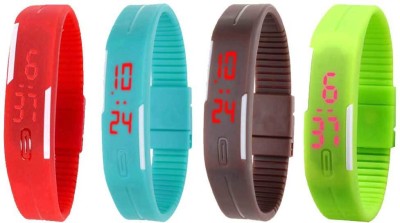 NS18 Silicone Led Magnet Band Combo of 4 Red, Sky Blue, Brown And Green Digital Watch  - For Boys & Girls   Watches  (NS18)