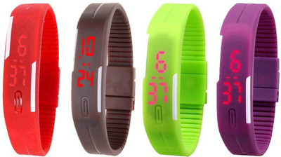 

NS18 Silicone Led Magnet Band Watch Combo of 4 Red, Brown, Green And Purple Watch - For Couple