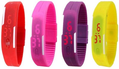 NS18 Silicone Led Magnet Band Combo of 4 Red, Pink, Purple And Yellow Digital Watch  - For Boys & Girls   Watches  (NS18)
