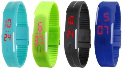 NS18 Silicone Led Magnet Band Combo of 4 Sky Blue, Green, Black And Blue Digital Watch  - For Boys & Girls   Watches  (NS18)