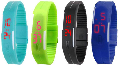 NS18 Silicone Led Magnet Band Combo of 4 Sky Blue, Green, Black And Blue Digital Watch  - For Boys & Girls   Watches  (NS18)