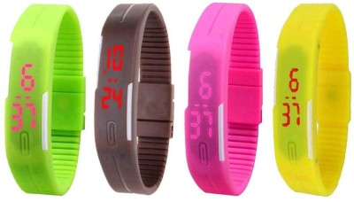 NS18 Silicone Led Magnet Band Combo of 4 Green, Brown, Pink And Yellow Digital Watch  - For Boys & Girls   Watches  (NS18)