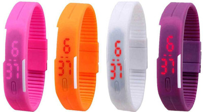 NS18 Silicone Led Magnet Band Watch Combo of 4 Pink, Orange, White And Purple Digital Watch  - For Couple   Watches  (NS18)