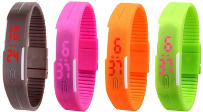 NS18 Silicone Led Magnet Band Combo of 4 Brown, Pink, Orange And Green Digital Watch  - For Boys & Girls   Watches  (NS18)
