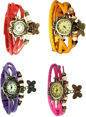 NS18 Vintage Butterfly Rakhi Combo of 4 Red, Purple, Yellow And Pink Analog Watch  - For Women   Watches  (NS18)