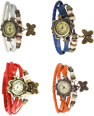 

NS18 Vintage Butterfly Rakhi Combo of 4 White, Red, Blue And Orange Watch - For Women