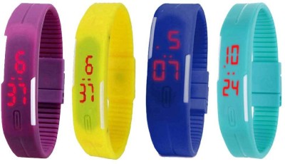 NS18 Silicone Led Magnet Band Watch Combo of 4 Purple, Yellow, Blue And Sky Blue Digital Watch  - For Couple   Watches  (NS18)