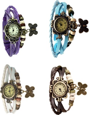 NS18 Vintage Butterfly Rakhi Combo of 4 Purple, White, Sky Blue And Brown Analog Watch  - For Women   Watches  (NS18)