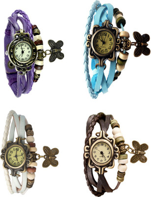 

Kissu Vintage Rakhi Combo of 4 Purple, White, Sky Blue And Brown Watch - For Women