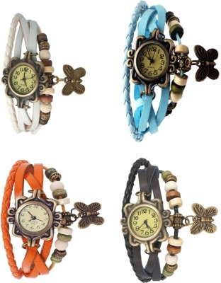 NS18 Vintage Butterfly Rakhi Combo of 4 White, Orange, Sky Blue And Black Analog Watch  - For Women   Watches  (NS18)
