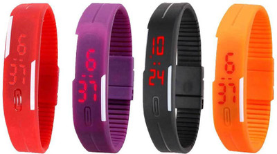 

Kissu Led Magnet Band Combo of 4 Red, Purple, Black And Orange Watch - For Men & Women